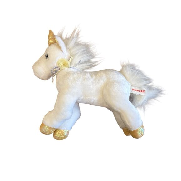 Aurora White 12” Unicorn Lovey Plush Yellow Flower Collar Gold Hooves 2016 - Picture 1 of 10